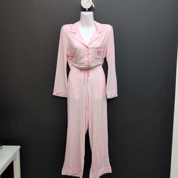 Victoria's Secret SoSoft Modal Bow Long Pajama Set Size XS Angel Pink
